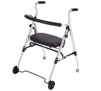 Adjustable Height Upright Armrest Walking Aids Lightweight Foldable Elderly Walker Aluminum Alloy Pulley Walker with Seat for Indoor and Outdoor Double The Com,