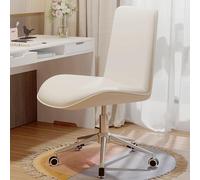 Adjustable Height Vanity Stool with Swivel Wheels - Armless Rolling Chair for Counter Office Dressing Table Dining Room - Modern White Makeup Seat