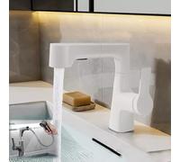 Adjustable Height White Kitchen Faucet - 360° Rotating Pull Down Sprayer with 2 Spray Modes - Modern Design for Kitchen & Bathroom - Easy Installation