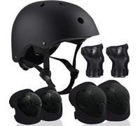 Adjustable Helmet for Ages 5-16, Protective Gear Set with Elbow, Knee & Wrist Pads for Kids, Boys, Girls, Include Skateboarding, Bike Riding, Scooter, Inline Skating (Black)
