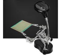 Adjustable Helping Hands Soldering Station with 3.5X/12X HD Optical Lens, LED Illuminated Magnifier Stand, 360° Stainless Steel Hose, for PCB Repair & Hobby Electronics Work