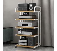 Adjustable HiFi Audio Rack - 3/4/5 Tier Wooden Shelf with Universal Wheels Sturdy Stand for Turntables Ideal niture for Home Theater & Music Enthusiasts