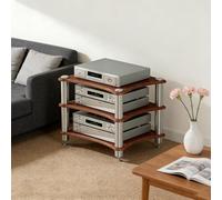 Adjustable HIFI Stand for Turntables 1-4 Tier Wooden o Rack Tower with Lights AV Ma Sto for Printer TV Sky Box - Modern Red Design