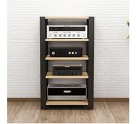 Adjustable HIFI Stand - Modern AV Media Storage Tower with 5 Tiers for CD Record Player & Stereo Components - Ideal for Home Studio & Living Room (Natural Finish)
