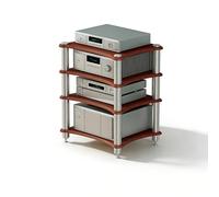 Adjustable HIFI Stand with 1/2/3/4-Tier Wooden Shelves LED Lights AV Ma Sto Tower for Turntable Printer Sky Box TV - Slish Red h