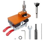 Adjustable Hinge Hole Locator Jig for 35mm Concealed Hinges - Woodworking Drilling Guide Fixture with Four Margin Settings, 168 x 120 x 71 mm, for Orange/Red (Orange)