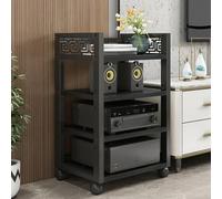 Adjustable Holz & Stahl HiFi o Tower with Wheels 3/4/5-Tier CD Player Stand Open o Conent Rack for Home Theater & Bedroom (Black 88cm/34.6in)