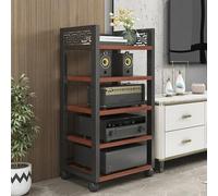Adjustable Holz & Stahl oturm 3/4/5-Tier HiFi Rack with Wheels Open CD Player Stand o Conent Shelf for Home Theater & Bedroom (Red 108cm/42.5in)