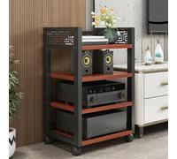 Adjustable Holz & Stahl oturm HiFi Rack with Wheels 3/4/5-Tier o Conent Stand for CD Players Home Theater & Bedroom 88cm/34.6in (Red)