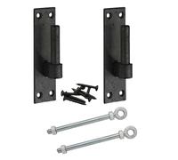 Adjustable Hook on Plate Set - 12mm, 16mm or 19mm | Black or Galvanised | 100mm or 150mm Threaded Eye | Heavy Duty Gate Fitting for Wooden Gates, Sheds, or Barns (Black Japanned, 12mm x 100mm)