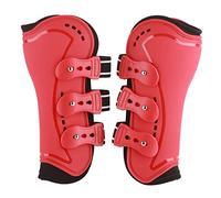 Adjustable Horse Front Leg Guard Non Slip Soft Lining for Running and Jumping Horse Sport Boots PU Neoprene Red (Large)