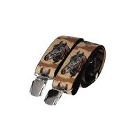 Adjustable Horse Themed Braces in a presentation box - for shorts or trousers, featuring horse's heads on a brown background