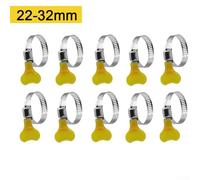 Adjustable Hose Clamps Set, 10-Pack Stainless Steel Pipe Clips with Yellow Plastic Handles, 10-38 mm Adjustable Range for Hoses, Tubes & Fittings, Reusable(10PCS 22-32mm)