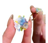 Adjustable Hydrangea Flower Resin Rings Colorful Beaded Jewelry Comfortable Holiday Rings Resin Texture For Women Bead Embellished