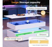 Adjustable Hydraulic Coffee Table 100x50x44 cm with LED Lighting, Bluetooth App Control, 2 Drawers & Open Storage Space, Lift Top Center Table for Living Room