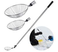 Adjustable Ice Fishing Scoop Skimmer with 360° Rotation, Retractable Handle & 2 Size Spoons, Stainless Steel Ice Skimmer Scooper to Scoop Out Ice While Fishing, Winter Ice Fishing Gear Accessories