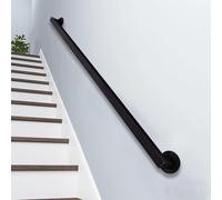 Adjustable Industrial Metal Stair Railing 0.9m to Black Indoor/Outdoor il with Wall Mount Non-Slip Track Supports (570cm) for Safe Climbing