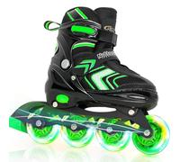 Adjustable Inline Skates for Girls, Girls Roller Skates with All Light up Wheels for Big Kids, Green, Size 1 2 3 4