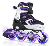 Adjustable Inline Skates for Girls, Girls Roller Skates with All Light up Wheels for Big Kids, Purple, Size 10 11 12 13