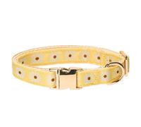Adjustable Jacquard Webbing in Yellow Daisy Pattern Dog Collar with Soft Natural Cotton Padding and Gold Metal Buckle- Cute and Durable for Large Dogs