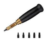 Adjustable Japanese Screw Hole Punch,Precision Durable Hole Punch Tool Screw Hole Puncher with Wood Handle,6 Tips Sizes:1.5mm,2mm,2.5mm,3mm,3.5mm,4mm for Sewing Leather Paper Bookbinding Tool (balck)