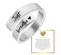 Adjustable Just Breathe Ring,Just Breathe Rings For Women, Stainless Steel Spiral Wrap Thumb Rings For Women Men,Adjustable Heart Ring,Anxiety Rings For Women,Encouragement Heart Felt Gift