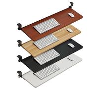 Adjustable Keyboard Tray, Clamp-On Wooden Desk Extension for Keyboard & Mouse Holder, nized Office Workspace, A-Black, 520 x 250 mm / 21 x 10 inch