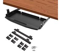 Adjustable Keyboard Tray with Armrests, 35.5cm Metal Sliding Keyboard Shelf, Ergonomic Pull-Out Drawer for Home, Office & Gaming Setup