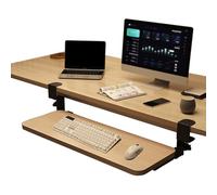 Adjustable Keyboard Tray with Clamp, Desktop Extension, Removable Mouse & Keyboard Support, Storage Drawers, Arm Support, Fatigue Relief (Wood, 52x24cm)