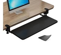 Adjustable Keyboard Tray with Clamp, Under-Desk Slide-Out Keyboard Drawer for Home Office, Sliding Platform, Desk Extension with Smooth Rails, Ergonomic Design