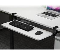Adjustable Keyboard Tray, Wooden Desk Extender with Sliding Rail, No Drill Installation, Space-Saving White Design for Home Office & Gaming