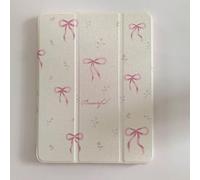 Adjustable Kickstand Leather Folio Case for Apple for iPad 10th Generation 2022 10.9 Inch A2696 A2757 A2777 A3162 White Color Pink Bow Ribbon Beautiful Floral Cute Chic Adorable Lovely Girls Kids