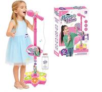 Adjustable Kids Karaoke Microphone with Stand, Extends up to 39.4” Height, Detachable Handheld Mic with LED Light Base & Type-C Adapter, Compatible with Android/iOS/PC for Singing & Parties