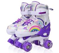 Adjustable Kids Roller Skates for Girls Children Beginners, 4 Sizes Adjustable Roller Skates Rainbow Color for Toddler Little Kids Child with All Wheels Light Up (Purple, Medium)