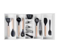 Adjustable Kitchen Drawer Organizer for Utensils and Junk, Food-Safe Contract Grade with 100% Sustainable Wood, Expandable from 19 to 33 Inches Wide - White Bamboo