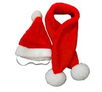 Adjustable Knitted Christmas Dog Hat and Scarf with Pom-pom Festive Pet Outfit for Small Medium Large Dogs