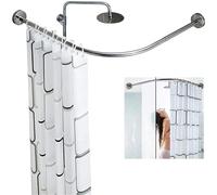 Adjustable L Shaped Shower Curtain Rod 80 100 cm Stainless Steel No Drilling Expandable Perfect for Bathroom Closet Room & Stylish Design