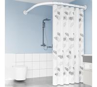 Adjustable L Shaped Shower Curtain Rod Curved Non Drill Corner Shower Rail No Ceiling Support Bathroom Curtain Pole (Size: C 90 130 * 90 130cm Color: White)