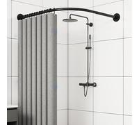 Adjustable L Shaped Shower Curtain Rod Stainless Steel Curved Corner Support No Ceiling Mount Bathroom Size A (70 95cm x 70 95cm) Black Color.