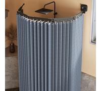 Adjustable L-Shaped Shower Curtain with Suction Cups, Waterproof & Washable, 4-Fold Design for Corner Showers, Strong Suction, Dark Blue Linen Texture