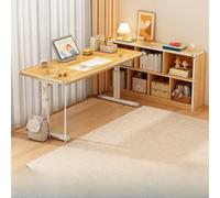 Adjustable L-Shaped Standing Desk 15MM Thick Panel Large with Smooth Edges Ideal for Home Office Gaming Bedroom & Corner Storage (Natural Finish)