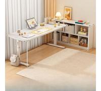 Adjustable L-Shaped Standing Desk with Spacious 15MM Thick Panel Rounded Edges - Perfect for Home Office Gaming Bedroom and Corner Storage (White SET_47.2)