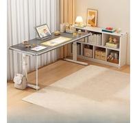 Adjustable L-Shaped Standing Desk with Spacious 15MM Thick Panel Smooth Edges - Perfect for Home Office Gaming Bedroom & Corner Storage (Gray 47.2IN)