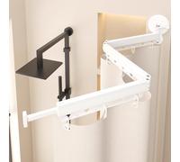Adjustable L/U Shape Corner Shower Curtain Rod - No Drill, Suction Cup, Waterproof Linen Curtain for Bathroom - Portable, Foldable, Washable, Dark Gray, 95 cm/37.4 in