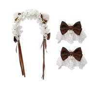 Adjustable Lace Cats Ear Headbands With Bowknot And Bells Bracelet Costume Wirst Cuff For Women Girls Cosplay Party