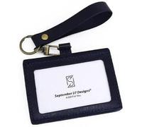 Adjustable Lanyards ID Card Badge Holder, holderID Cases Office Work Genuine Leather Lanyard Retractable Student Bus Retro Tag Wallets Covers(Blu,Keychain)
