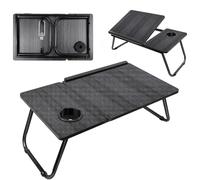 Adjustable Laptop Bed Table, Laptop Bed Tray Desk with Foldable Legs & Cup Slot, Reading Holder, Notebook Stand Bed Tray Foldable Laptop Table on Bed, Carpet, for Reading, Working, 56 x 32.5 x 23.3 cm