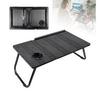 Adjustable Laptop Bed Table with Foldable Legs & Cup Holder, Portable Lap Desk Tray with Book Stand for Reading, Working, Eating on Bed, Sofa, Carpet (Space-Saving Design)