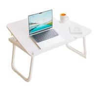 Adjustable Laptop Desk with Foldable Legs Cup Holder & Book StandPortable Bed Tray Table for Reading Work & StudyIdeal for Balcony Terrace & Home (White 55x33x27cm)