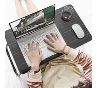 Adjustable Laptop & Reading Table for Bed - 55x32x25cm Foldable Desk with Cup Holder & Non-Slip Surface, Engineered Wood & Aluminium Stand for Working/Eating (Height Adjustable) (Black)